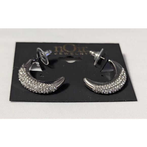 Silver Crescent Moon Earrings with Cubic Zirconia by nOir - Picture 5 of 7